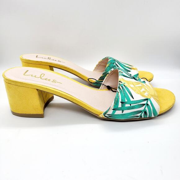 Lulus Jax Yellow Multi Print Vegan Suede Mules Sz 6.5 - Picture 2 of 11